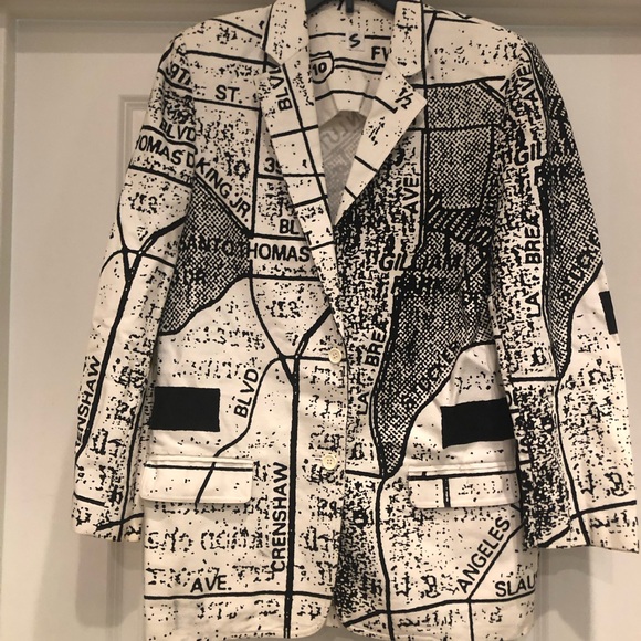 STEPHEN SPROUSE VINTAGE BLAZER PREOWNED POP ART “LA STREET MAP” WHT/BLK . RARE! - Picture 3 of 11